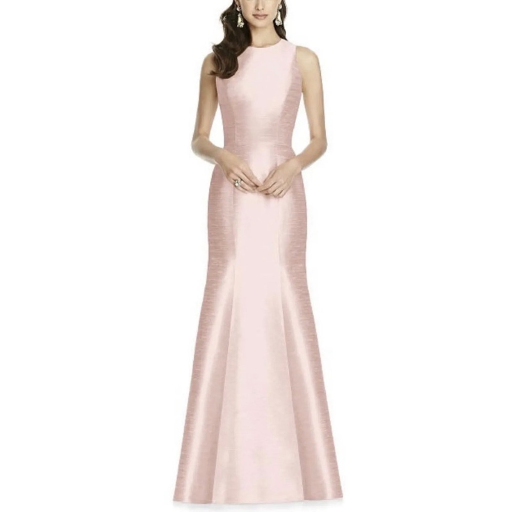Alfred Sung Dupioni D734 Sleeveless Back Bow Trumpet Gown, Pearl Pink Sz 12 NWOT